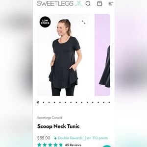 Black Scoop Neck sweetlegs Tunic short sleeve with pocket